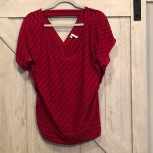 Red diagonal striped flutter sleeve blouse